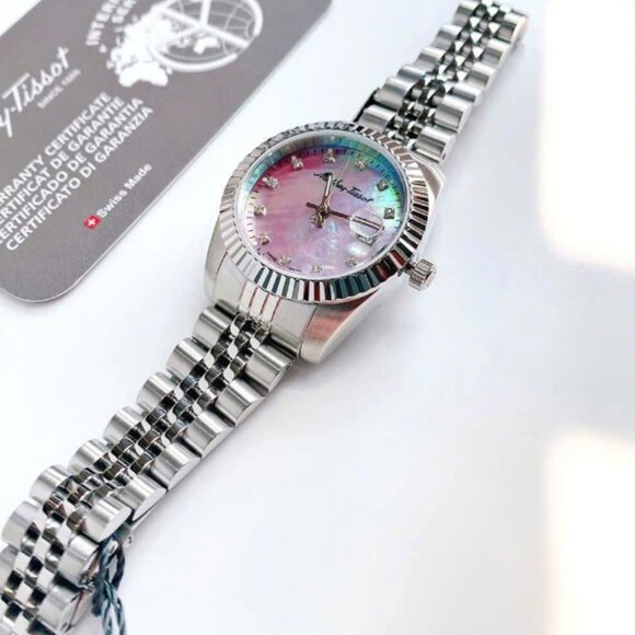 Womens Tissot Mathey 30mm Pink Accent Dial Silver Bracelet Watch - Picture 1 of 6